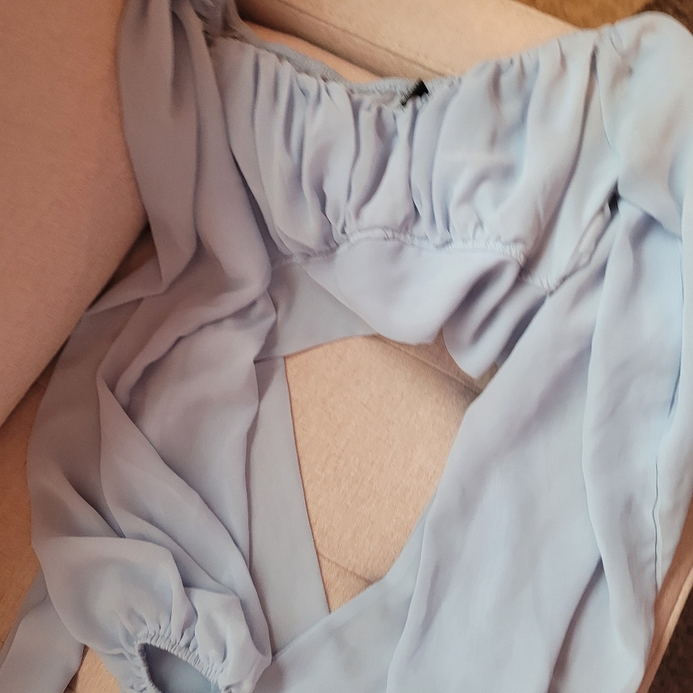 Windsor Blue Bell Sleeve Crop Top